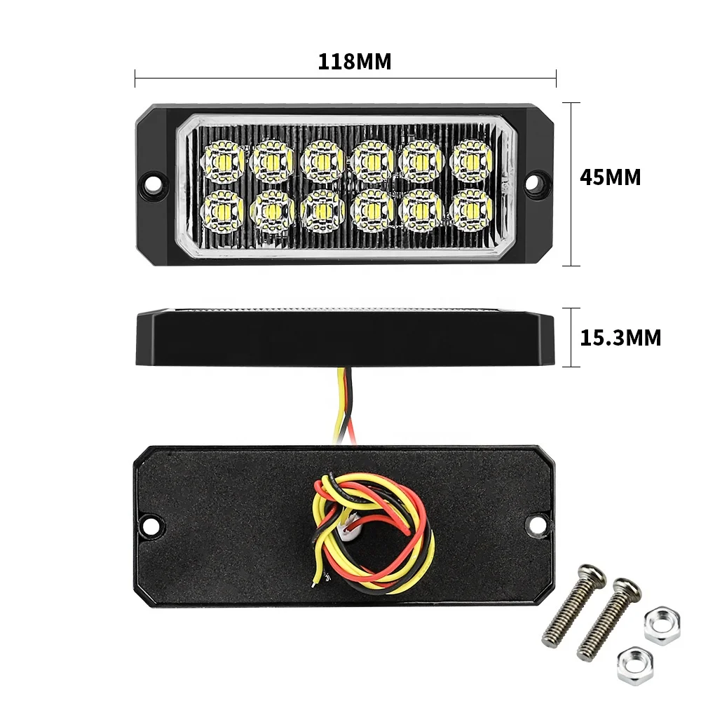 DXZ 12LED Emergency Warning Caution Hazard Construction Amber Strobe Light Many Different Flashing for Car Truck SUV Van