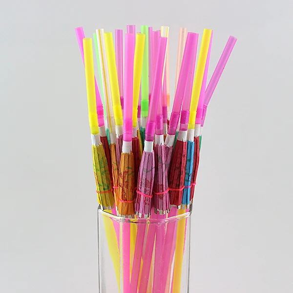 New Disposable Colorful Art Styling Straw for Fruit Juice Beverage Creative Cocktail Umbrella Decorative Straw