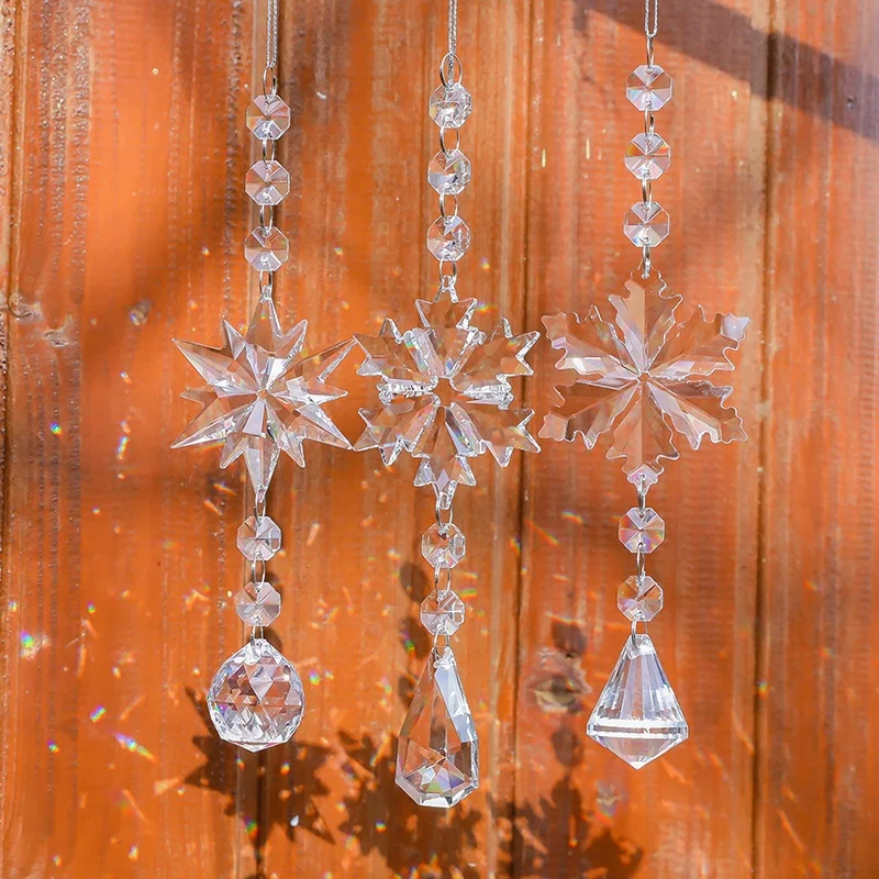 Popular Crystal Snowflake crystal decor and suncatcher Christmas tree hanging pendant suncatcher crystal prism gifts supplies