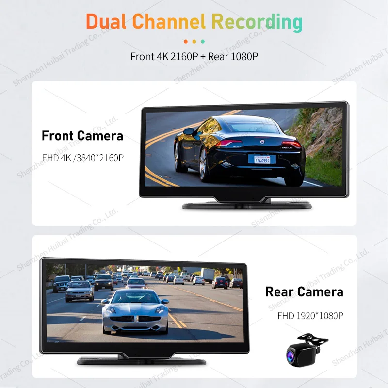 UHD 4K WIFI  Dashcam Wireless Carplay & Android Auto Rearview Car DVR GPS Night Vision Voice Control Video Recorder Black Box