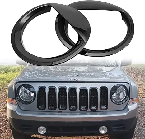 Front Light Headlight Trim Cover ABS Compatible with Jeep Patriot 2011-2017 Model BLACK