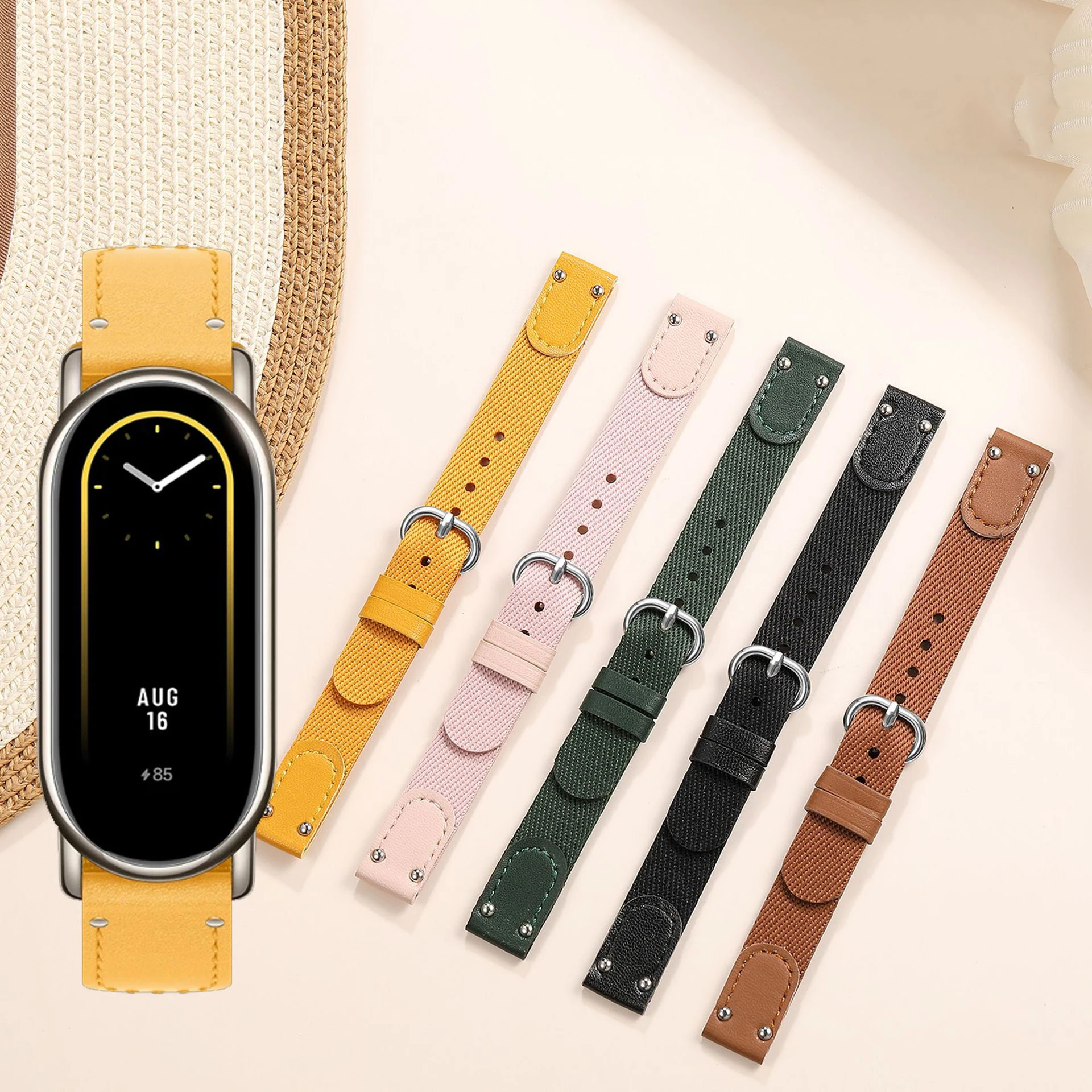 ShanHai Bracelet for Strap MI Band 9 8 8 NFC Nylon Braided Solo Correa Leather Bracelet WristBand for Xiaomi MiBand8 9 Strap