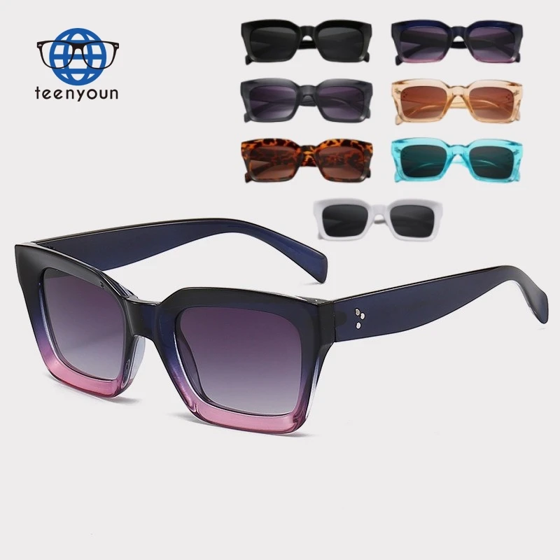 Teenyoun 2024 Trendy Shades Plastic Men Square Retro Riveted Shades Driving Private Label Women Rice Nail Sun Glasses