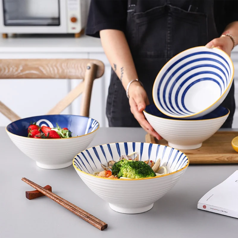 Factory Direct Japanese Korean Style 8 Inch Hand Painted Porcelain Rice Ramen Bowl