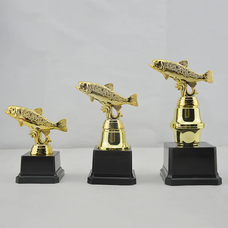 New custom cheap gold fish shape toys plastic resin printed betta fishing trophy for sport event league competition awards gifts