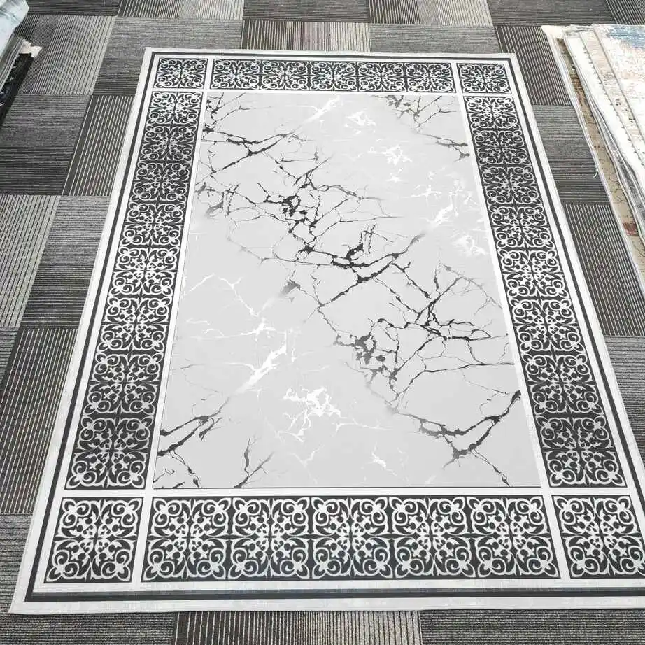 3d printed Home Decor Polyester Greek Border Rug Black Marble Rug Pattern Rug