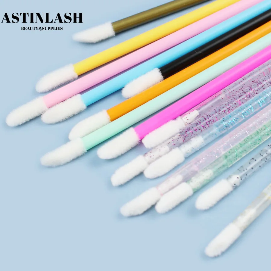 Astinlash Pink Black Clear Handle Lip Brush Lip Gloss Applicators Crystal Lashes Micro Lip Brushes For Eyelash Extensions