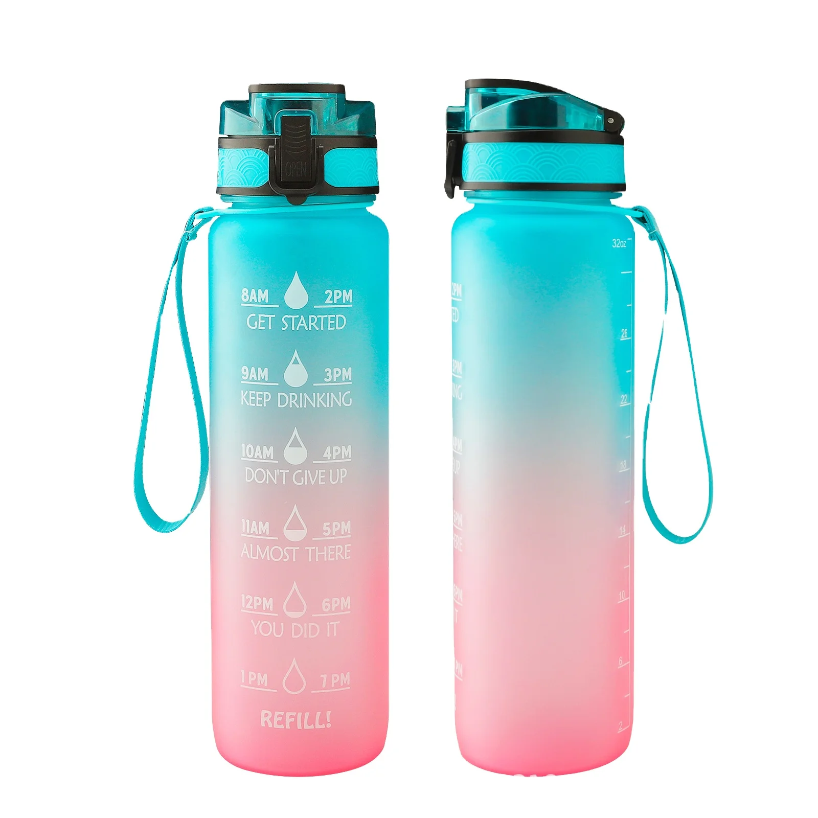 MIKENDA Leakproof BPA Free Fast Flow Water bottle 32oz Motivational Fitness Sports Water Bottle with Time Marker