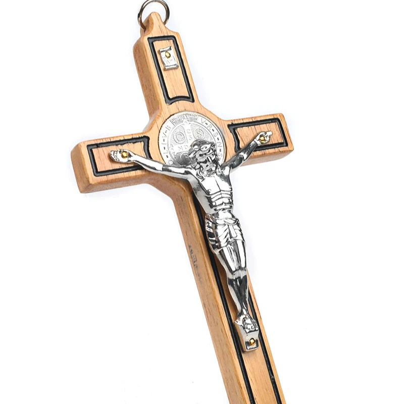 Saint Benedict Wood Crucifix Catholic Religious 200mm Wall Decoration Jesus Cross