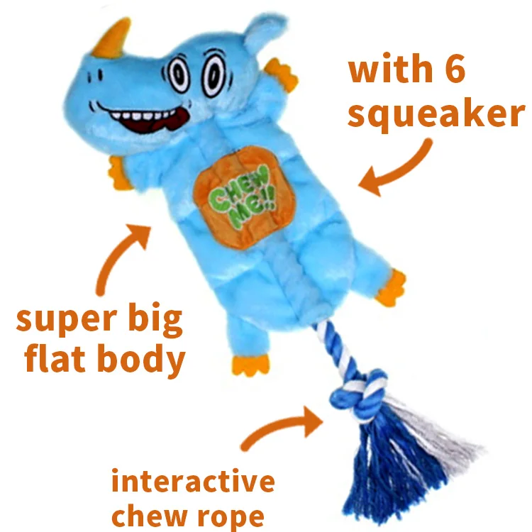 Dog Squeaky Toy super flat  Christmas deer  alligator  rhino Durable  With 6 Squeakers for Dog Chew toys plush toy