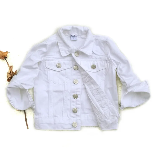 PHB 12324 pure color casual design fashion kids white jeans coat