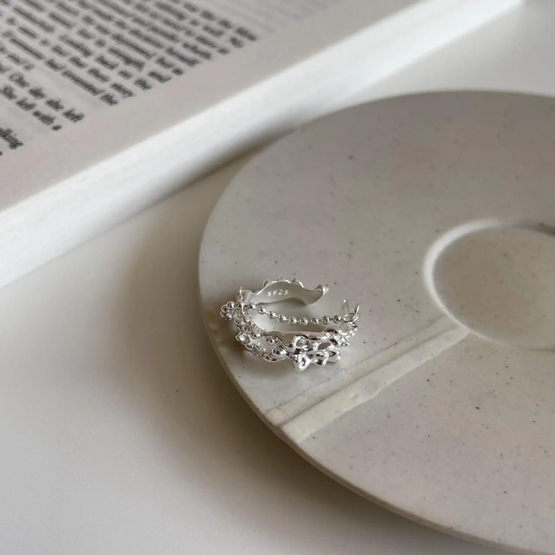 VIANRLA 925 sterling silver open dedicate ring with ball chain for women