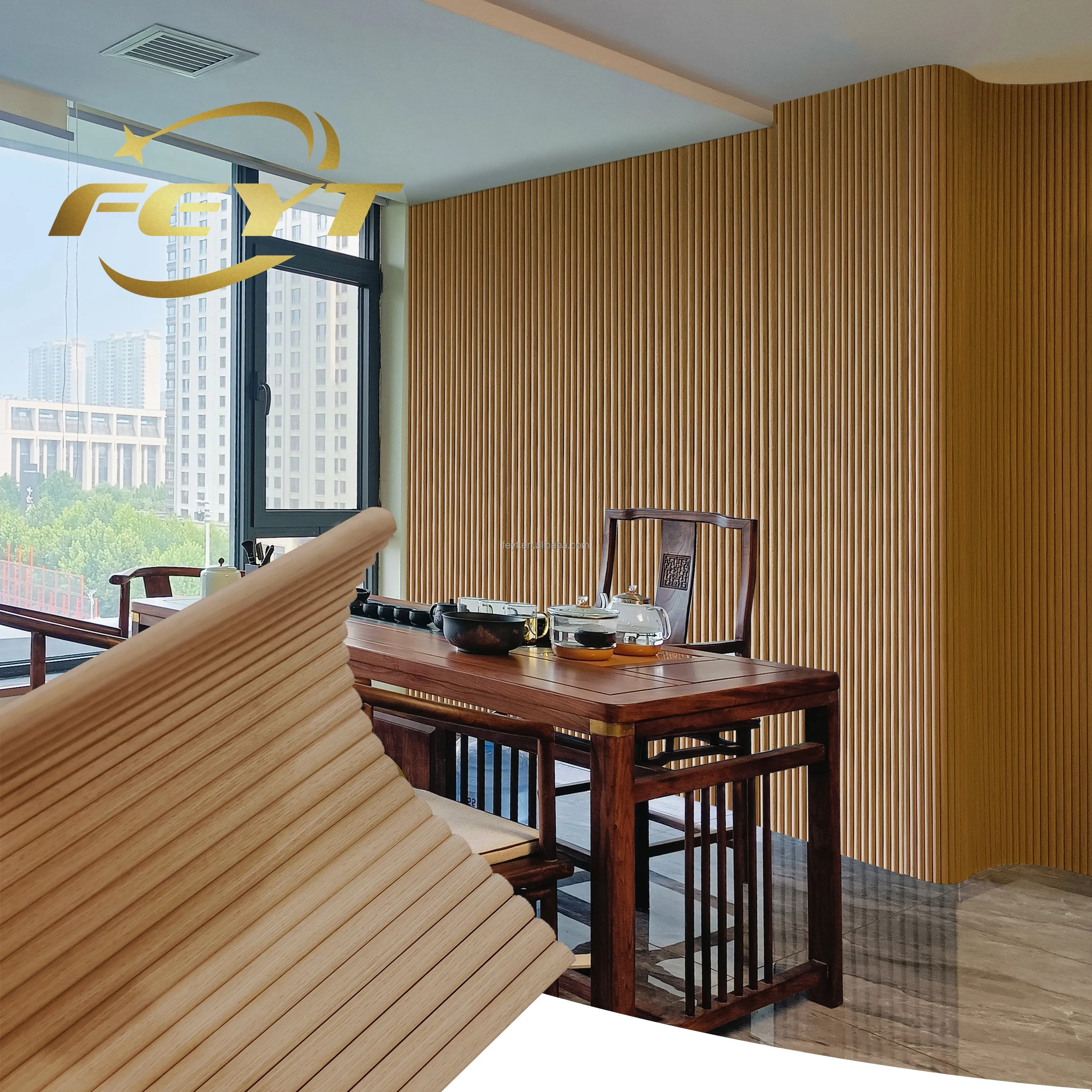 wood veneer Waterproof Soft flexible wood roll panels wall panel curved mdf wave tambour flexible board
