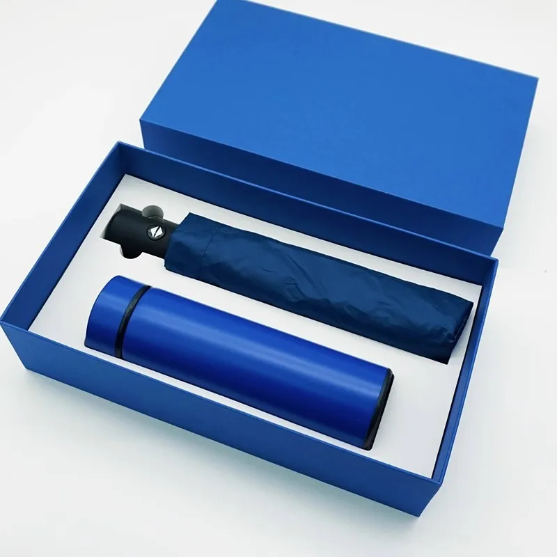 Wholesale Promotional Gift Sets Custom logo Printing Stainless Steel Thermos Cup Portable Automatic Folding Umbrella