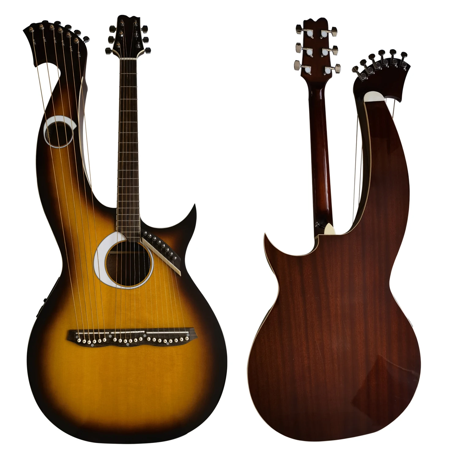Sunburst Еловый Топ Sapele задняя сторона из розового дерева гриф с двойным вырезом Afanti Harp гитара
