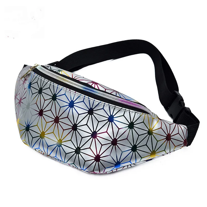 2022 Hot Holographic Waist Bag Reflective Laser Geometric PU Women Fanny Pack for Outdoor Sports