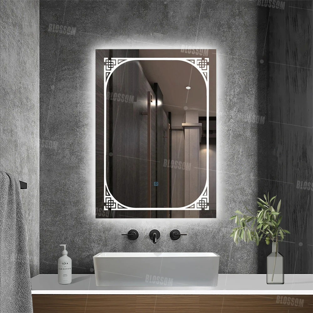 Современное светодиодное прямоугольное осветительное зеркало для ванной комнаты с сенсорным переключателем противотуманная настенная декоративная подсветка макияжа дома и отеля