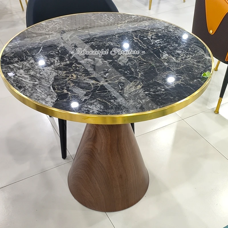80 CM Round Black Mirrored  Coffee Table Fashion Metal Leg Rock Plate CoffeeTable