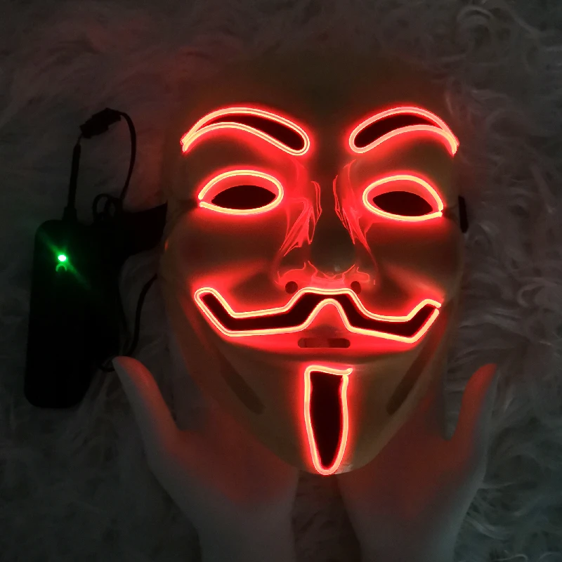 V для Вендетта анонимных парней Фокс светодио дный EL Wire маска мигающий Rave костюм