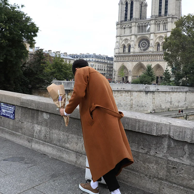 
Casual Loose Winter Fashion Long Wool Coats Turn Down Collar Solid Wool Blend Coat and Jacket Open Stitch Coat Overcoat 