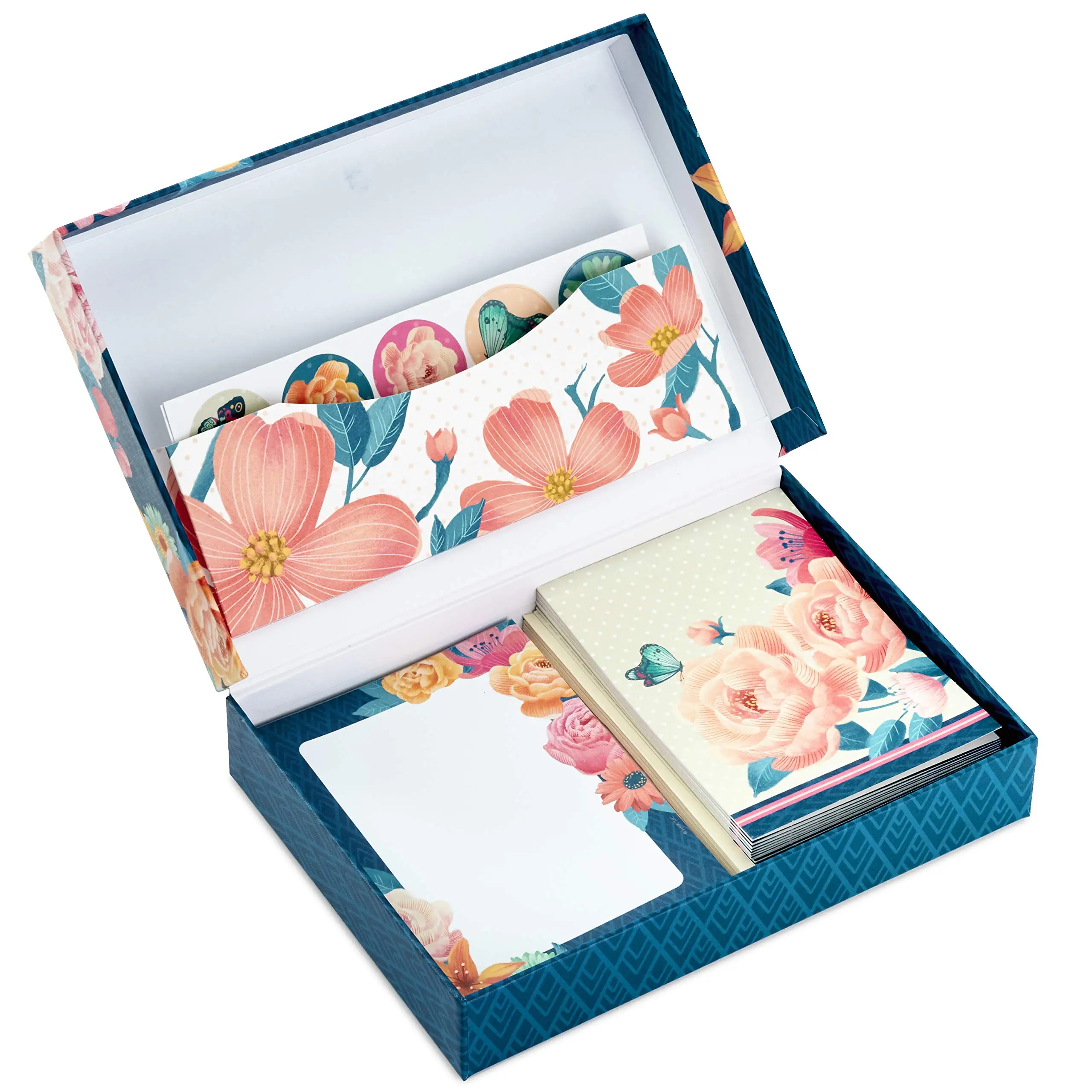 Stationery Set With Desk Organizer Floral Blank Cards Envelopes Writing Sheets Notepad Seal Sticker Envelope Set