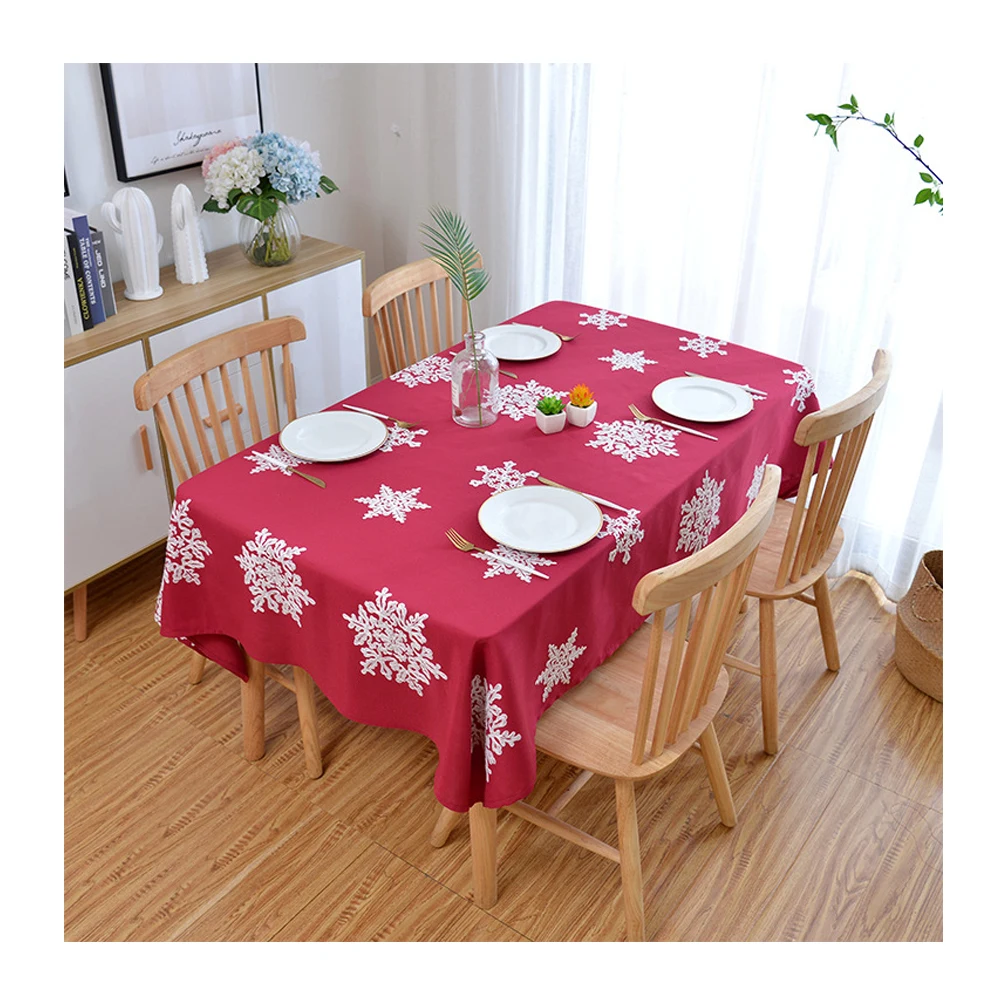 
Wholesale new Christmas red embroidered table cloth ready made cotton linen table cloth for the living room hotel  (1600122545684)