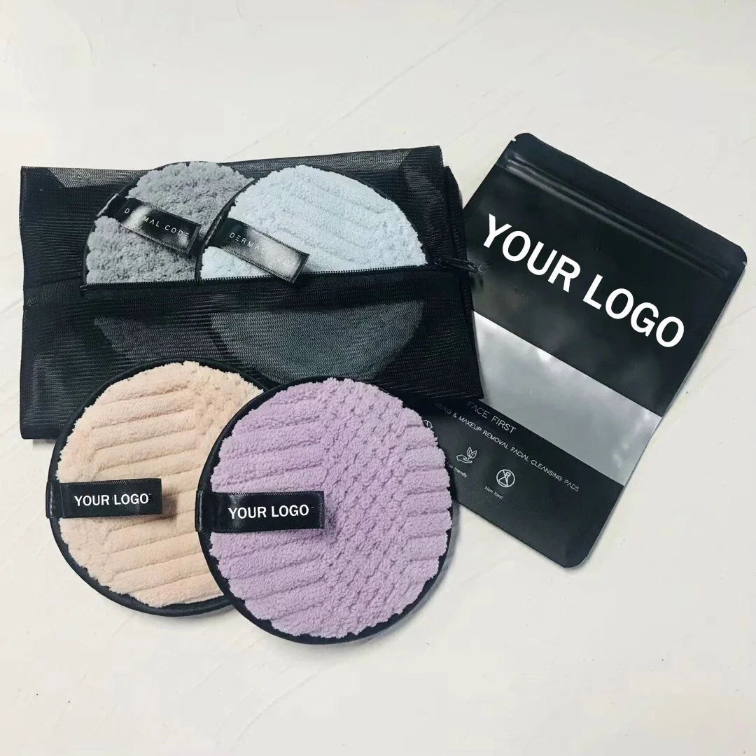 Custom Logo 2/4PCS PACK Eco Friendly Washable Microfiber Pads Reusable Facial Cleaning Makeup Remover Pads