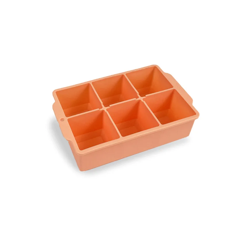 Food Grade 6 Cavities Easy Release Tray BPA Free Freezing Silicone Cube Mold Whiskey Hockey Ice