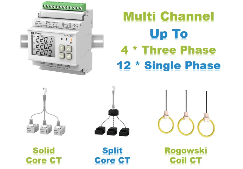 Multi channel power measuring AC din rail 3 phase RJ12 plug-in Lora energy meter