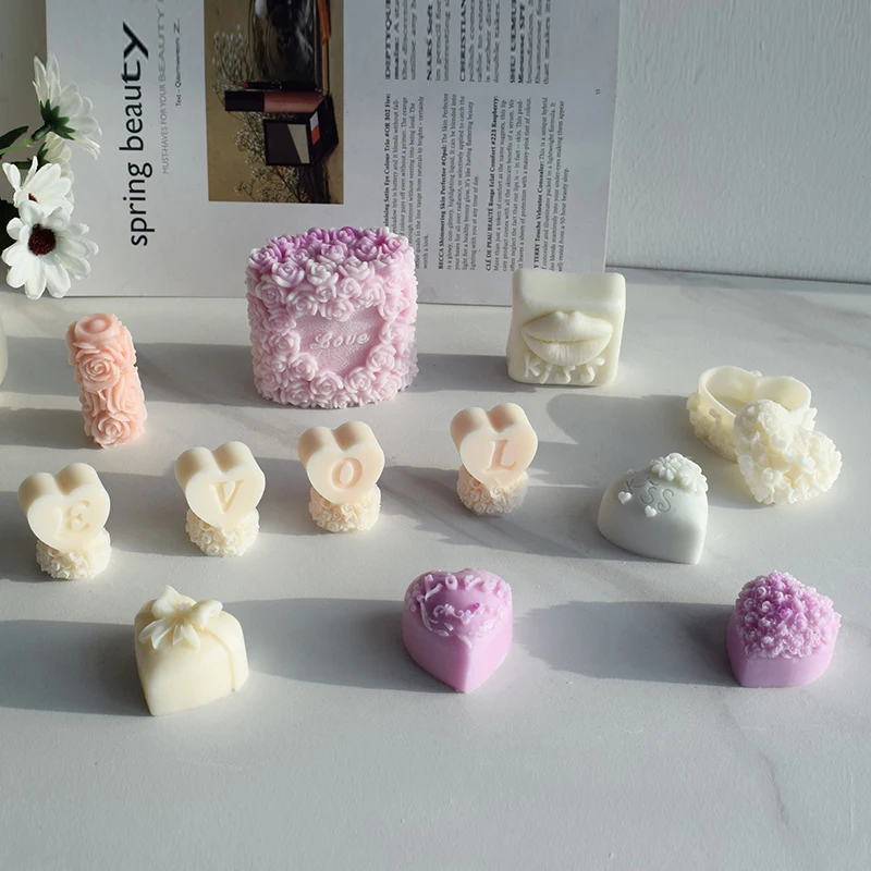 Ко Дню Святого Валентина «любящее сердце» мусс свеча для торта силикона прессформы шоколада Роза декоративные цветы ручной работы формы мыла