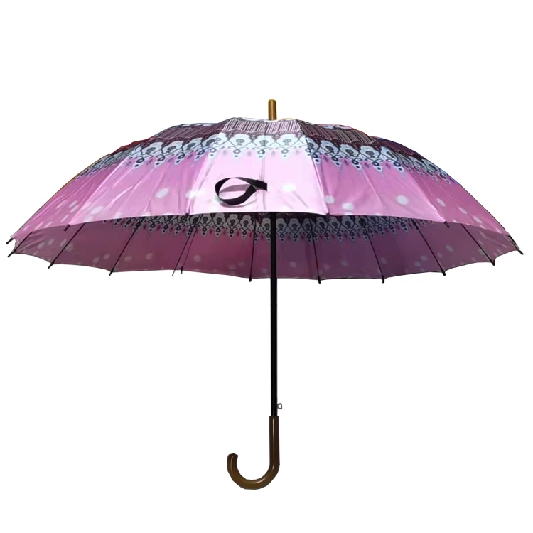 straight umbrellas wooden handle custom painting print fabric stick umbrella with logo for the rain cheap promotion gift