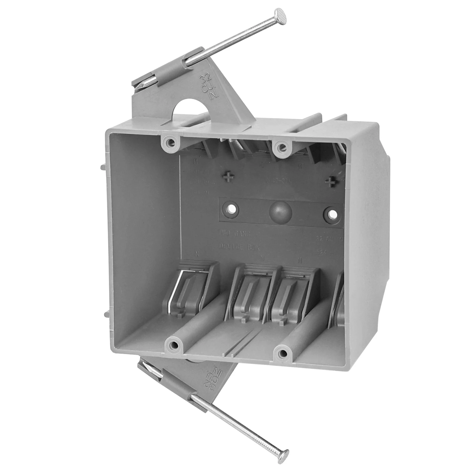 2-Gang PVC Electrical Outlet Box for Switches, GFCI and Duplex Receptacles, 1-Pack