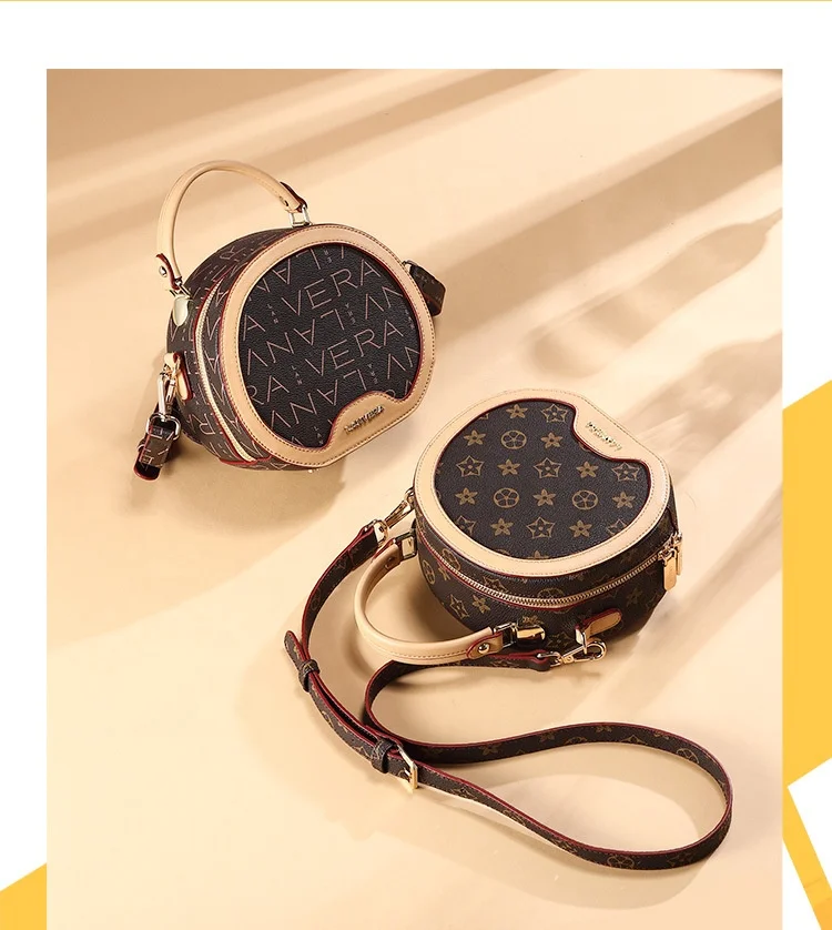 
2019 new fashion ladies trend printing retro portable slung small round bag 