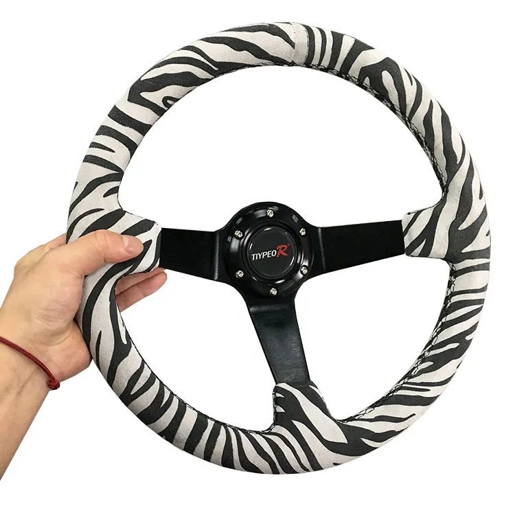 2023 New Customized Universal Leopard Print Car Modified Steering Wheel 350MM Racing Suede Sports Steering Wheel