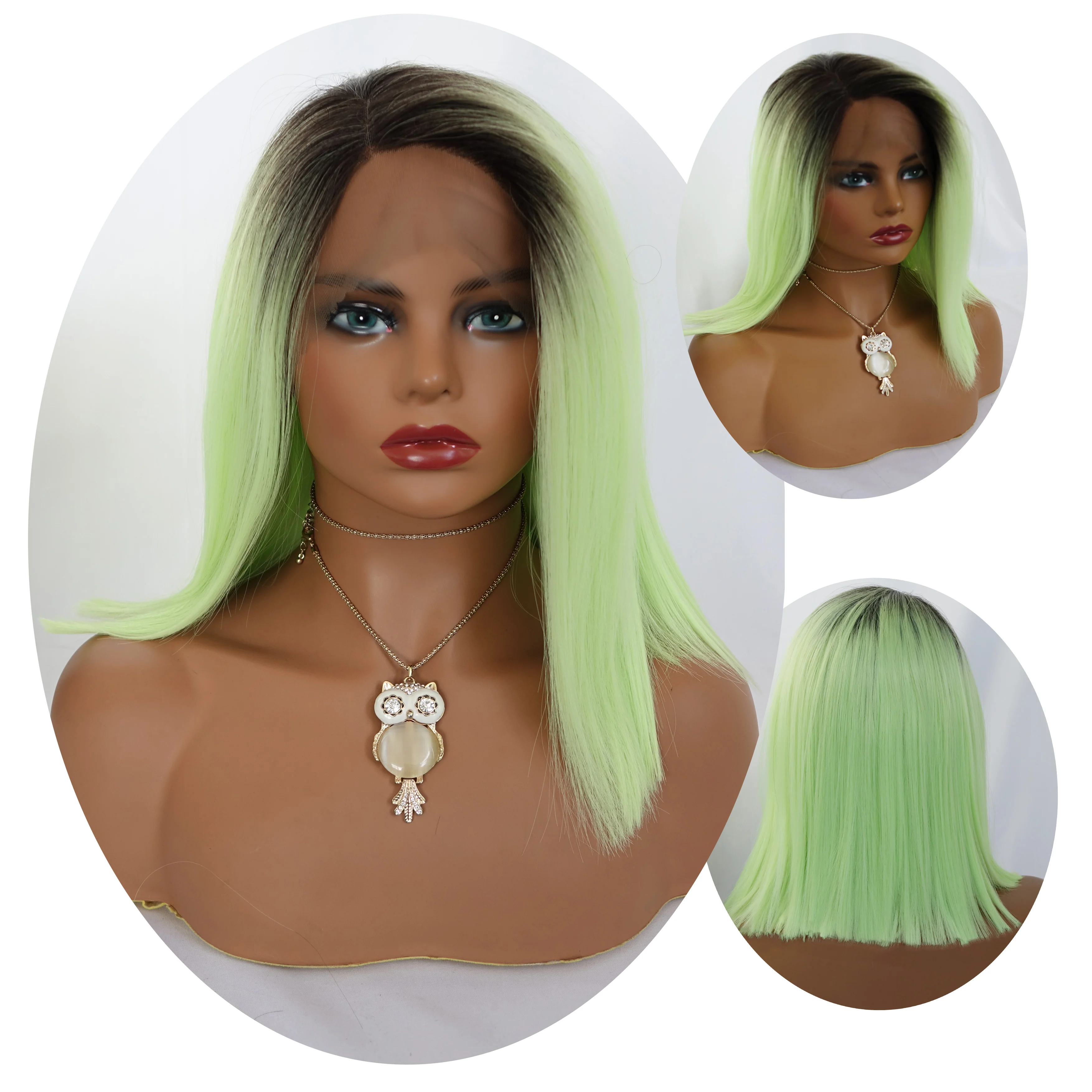 High Quality Natural Straight Weave Dyed Color Short Synthetic Hair Lace Front Wigs For black Women