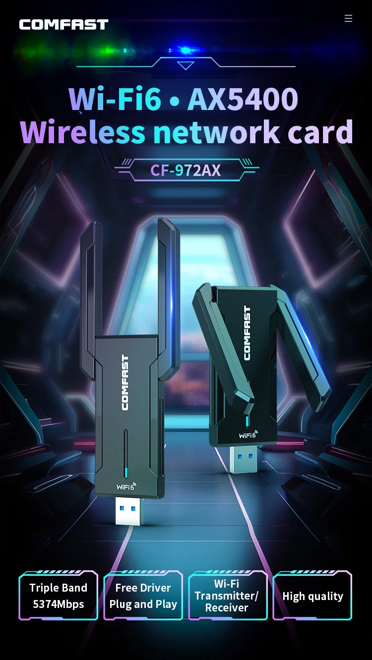 Free Driver CF-972AX 5374Mbps Tri Band Support Linux Comfast Wifi Dongle Adapter for PC