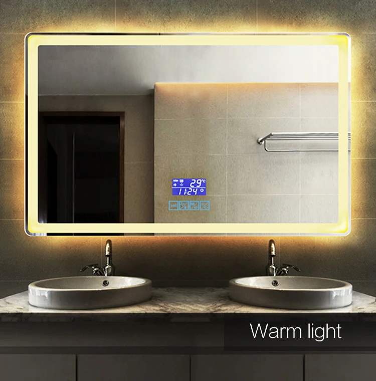 Hot sale hotel intelligent frameless illuminated bathroom mirror with led light