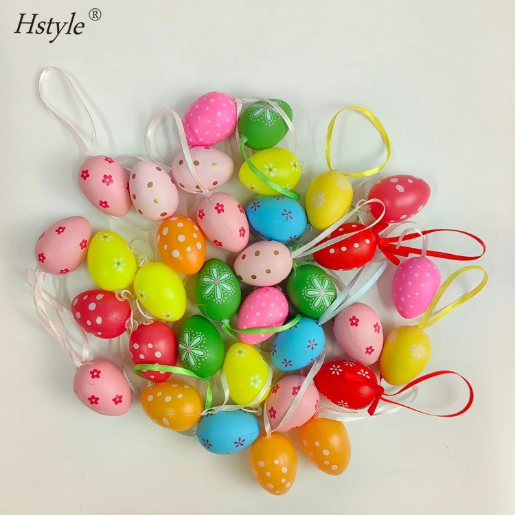 12pcs/pack New Colorful Egg Hanging Ornaments Easter Decoration Plastic Decorative Hand Painted Eggs Crafts Ornaments SD1687