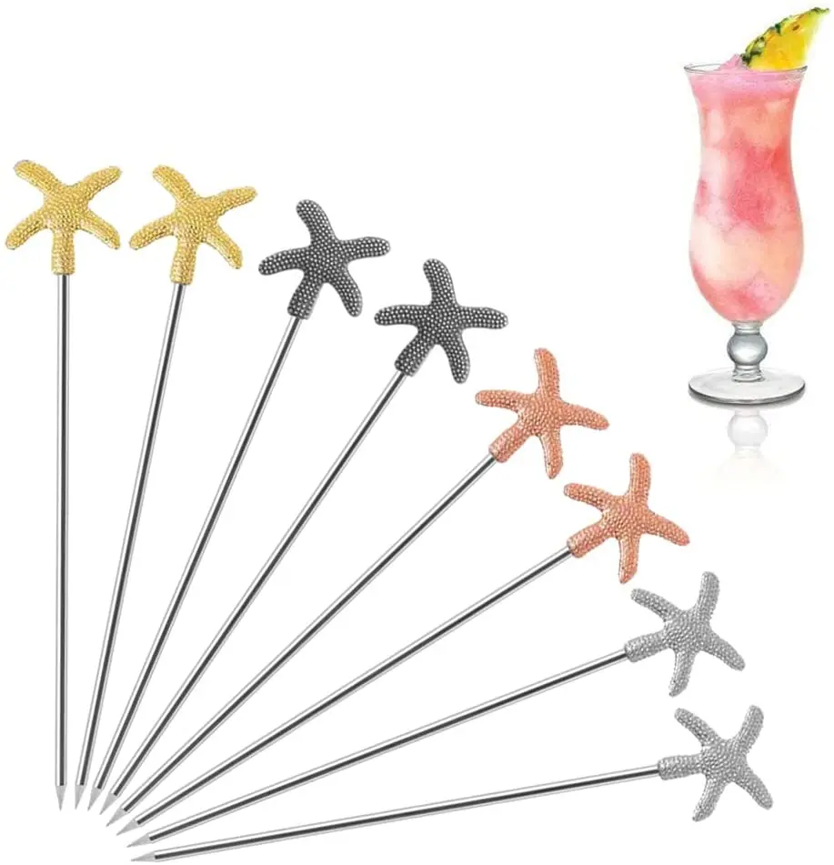 Cocktail Drink Appetizers Stainless Steel Reusable Garnish Pick Party Decorative Martini Cocktail Picks Sticks