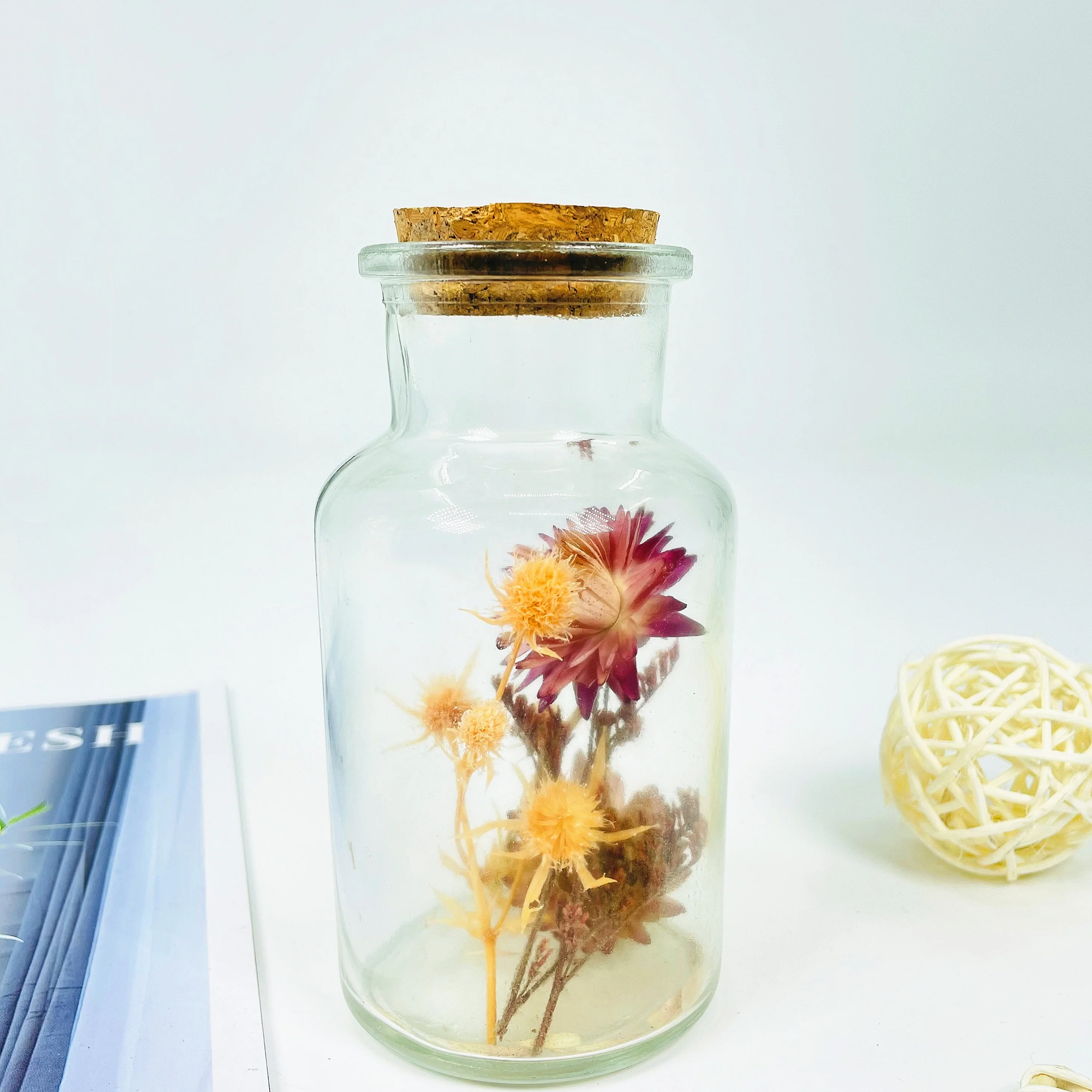 Стеклянное украшение с сушеными цветами для украшения дома, настольное украшение