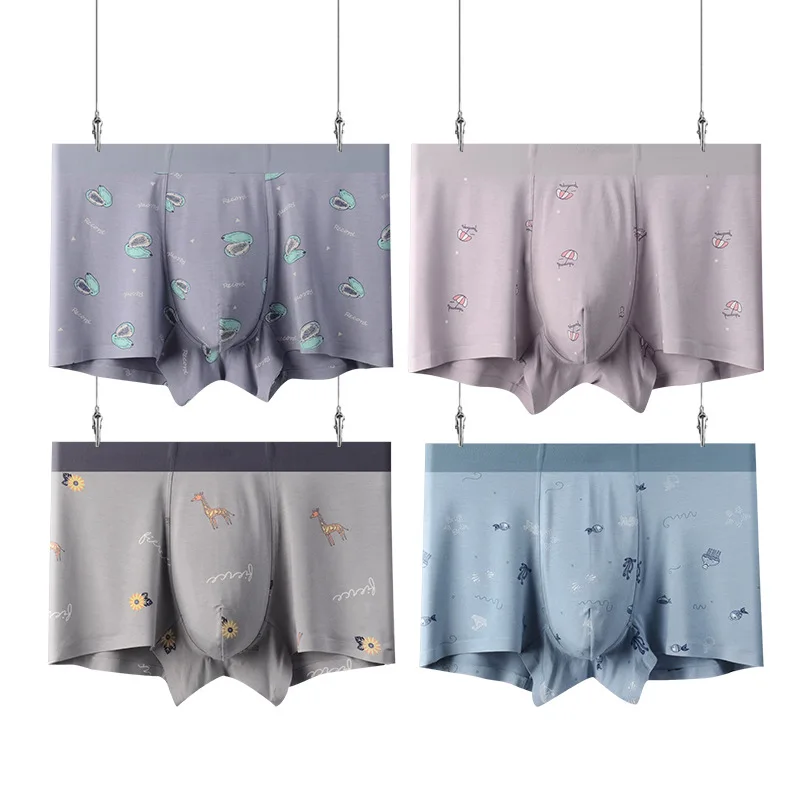 Modal Seamless Boxer Briefs Young Boys Cartoon Trunks Underwear Printing Simple Four-Corner Mens Boxer