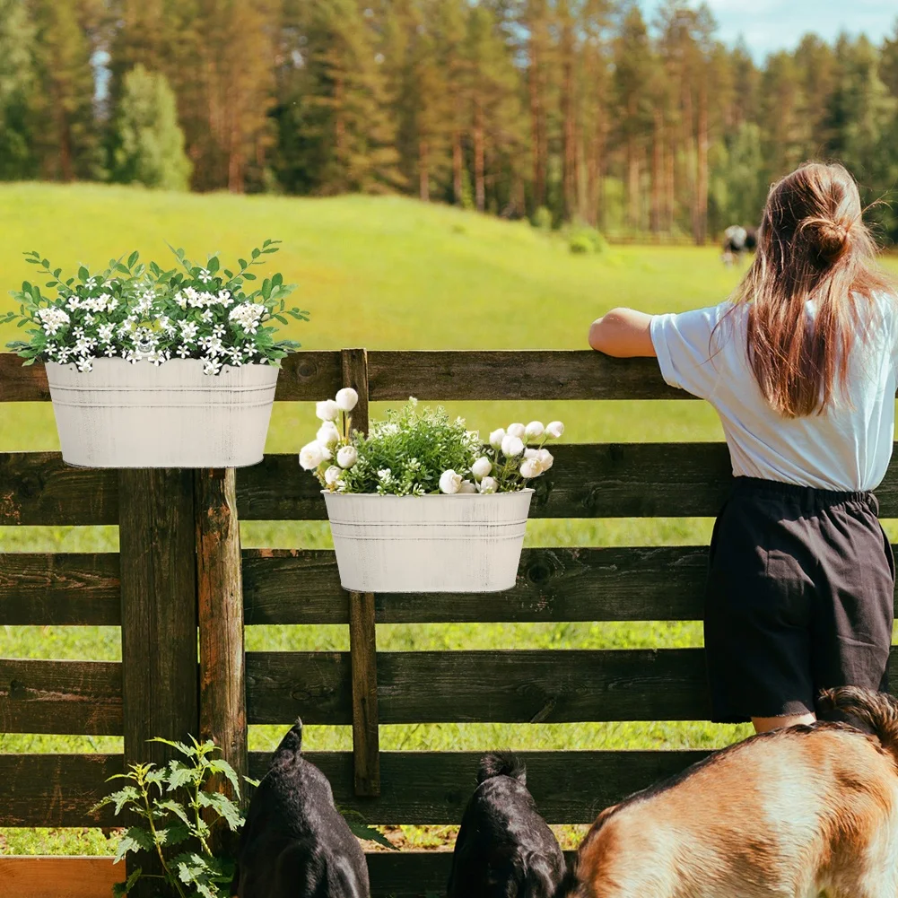 Hanging Planter Box Garden Flower Pot Holder Potted Stand Mounted Balcony Plant Basket Metal Fence