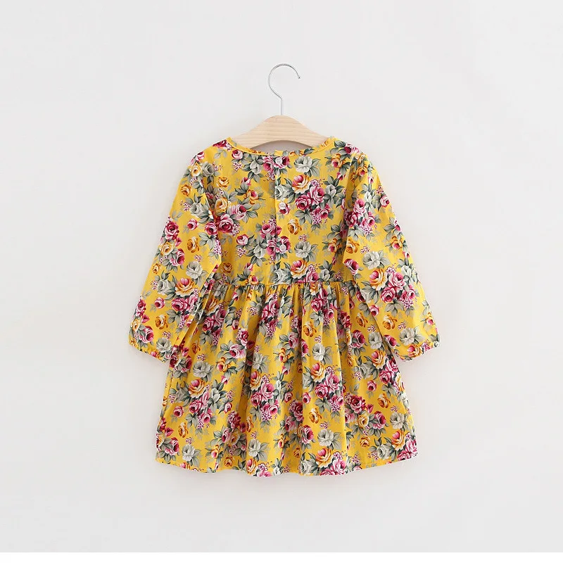 Винтажная детская одежда с цветочным принтом для девочек хлопковые платья с длинным рукавом для девочек