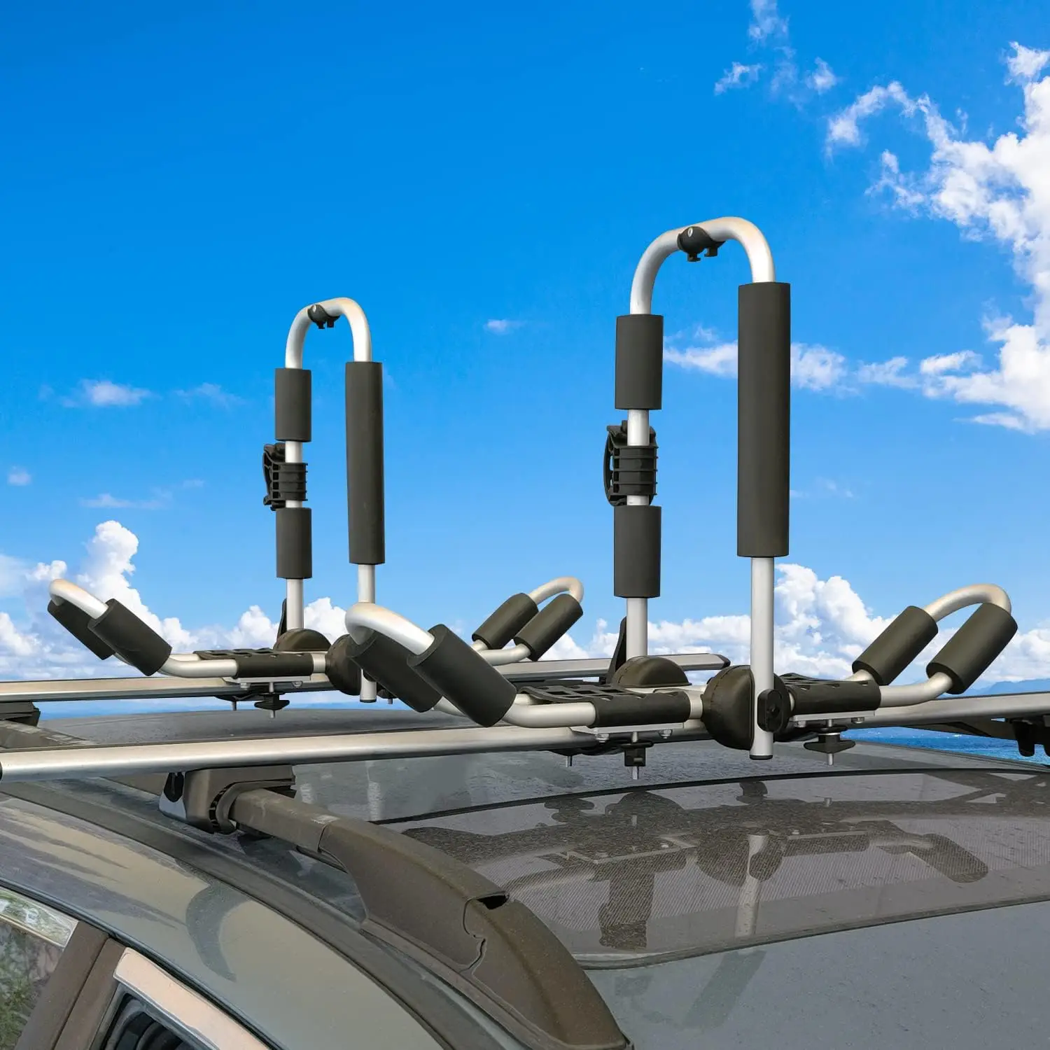 Kayak Roof Rack,J-Style 4-in-1 Kayak Roof Holder Carriers for Canoe, Kayaks,Surfboard and Ski Board Rooftop Mount on SUV, Car