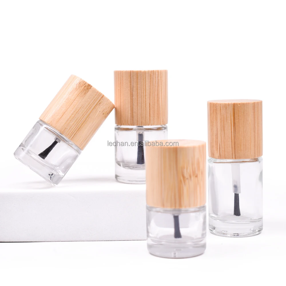 High Quality Black Soft Hair Nail Polish Bottle with Bamboo Cover Glass Bottles Genre
