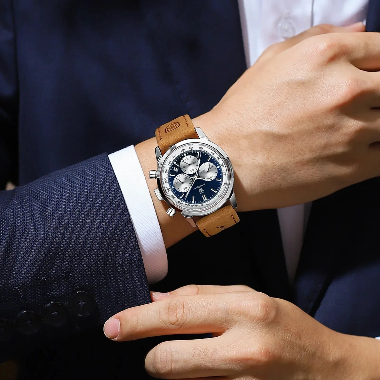 2024 Poedagar Luxury Leather Reloj Waterproof Luminous Watch For Men Multifunctional Chronograph Date Quartz Watches