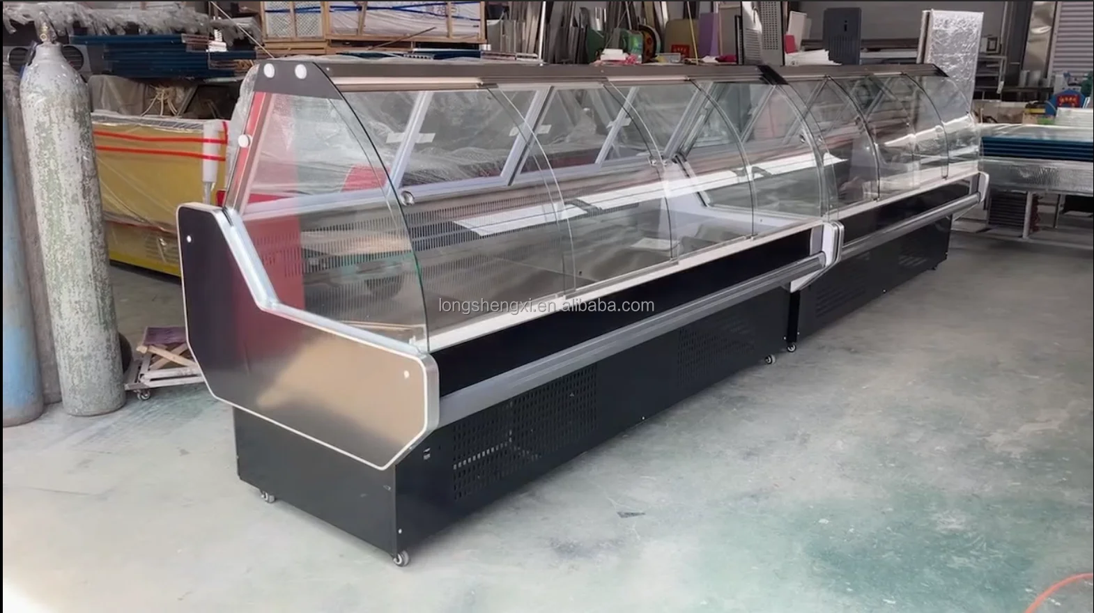 Butcher Shop Equipment Meat Frigerated Bank Meat Chiller Deli Meat Vertical Refrigerated Glass Seafood Display Showcase