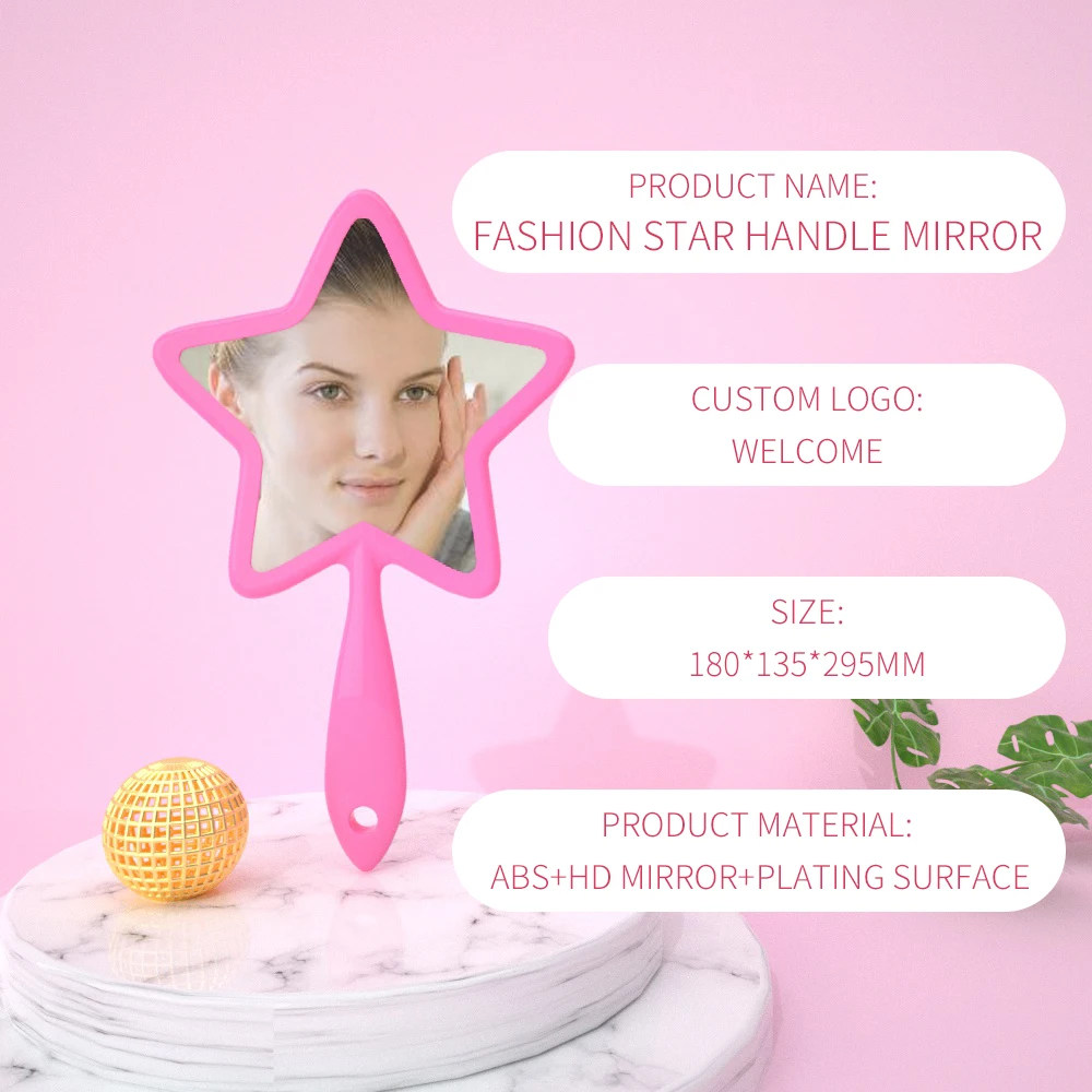 Wholesale Vanity Lovely Big Large Personalized Custom Star Shaped Hand Handheld Makeup Mirror With Logo