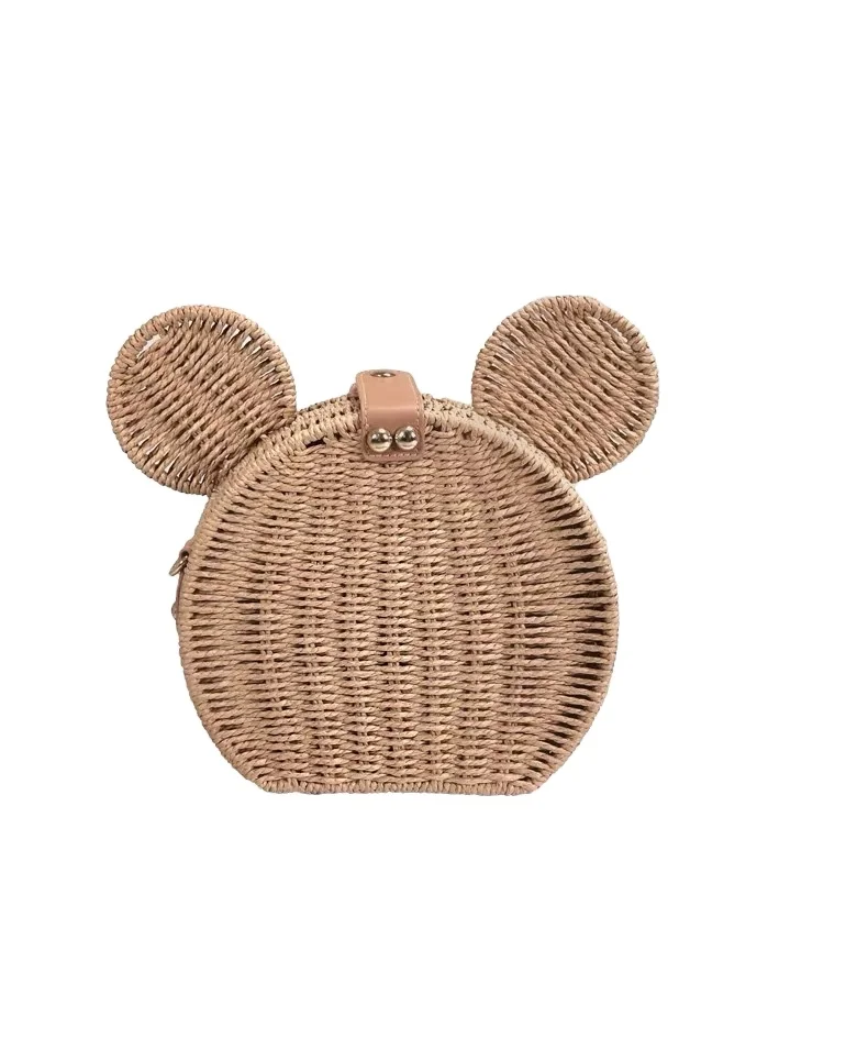 Fashion Mouse Pattern Rattan Hand-Woven Bag Woven Purse Wicker Kids Girls Messenger Beach Bags
