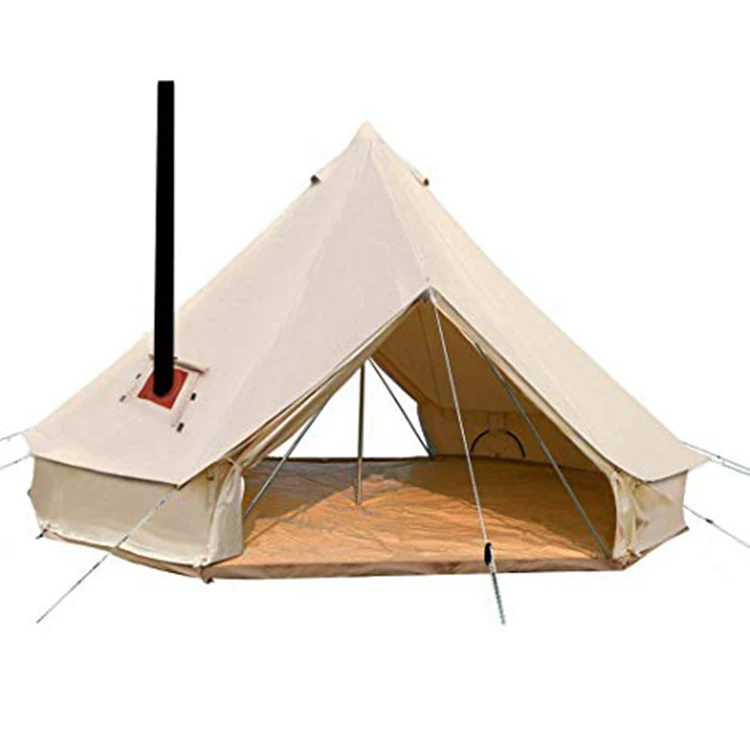 Luxury 6m waterproof cotton canvas large 4 season outdoor camping tent bell tent with stove hole